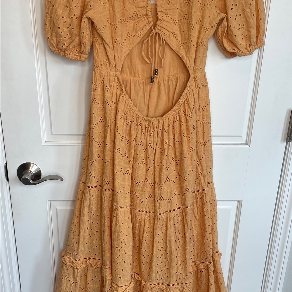 Harni Women’s Mae Embroidered Eyelet Midi Dress Sz M Boho Prairie Peasant - Picture 8 of 15